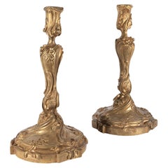 Coppia di portacandele del XIX secolo Napoleone III in bronzo dorato