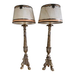 Pair of 19th Century Candlestick Lamps w/ Parchment Shades