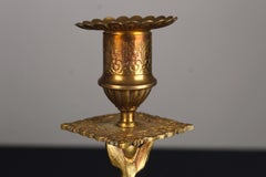 Pair of 19th Century Candlesticks, Brass, Dolphins, France