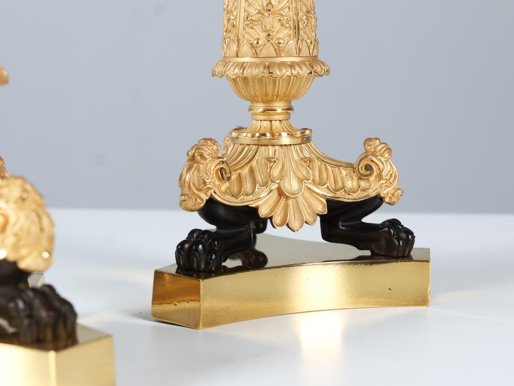 Pair of 19th Century Candlesticks, Bronze, Gilt And Patinated, Circa 1850 For Sale 2