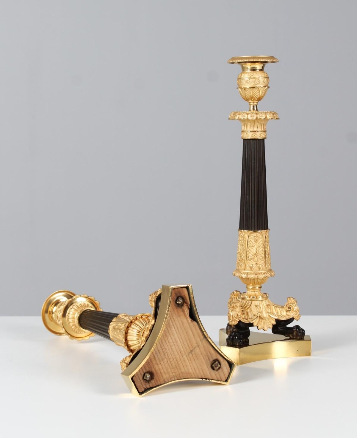 Pair of 19th Century Candlesticks, Bronze, Gilt And Patinated, Circa 1850 For Sale 3