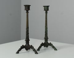 Pair of 19th Century Candlesticks, Bronze Patinated, France, Deer Feet