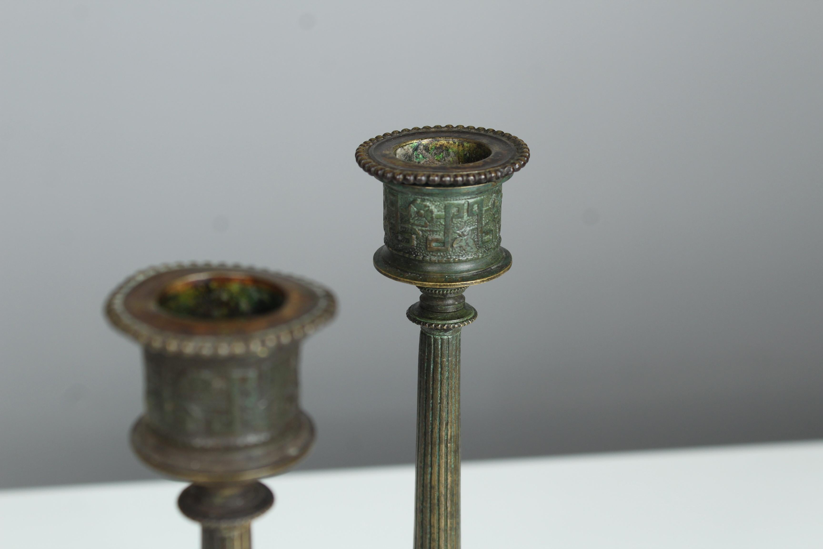 French Pair of 19th Century Candlesticks, Bronze Patinated, France, Deer Feet For Sale