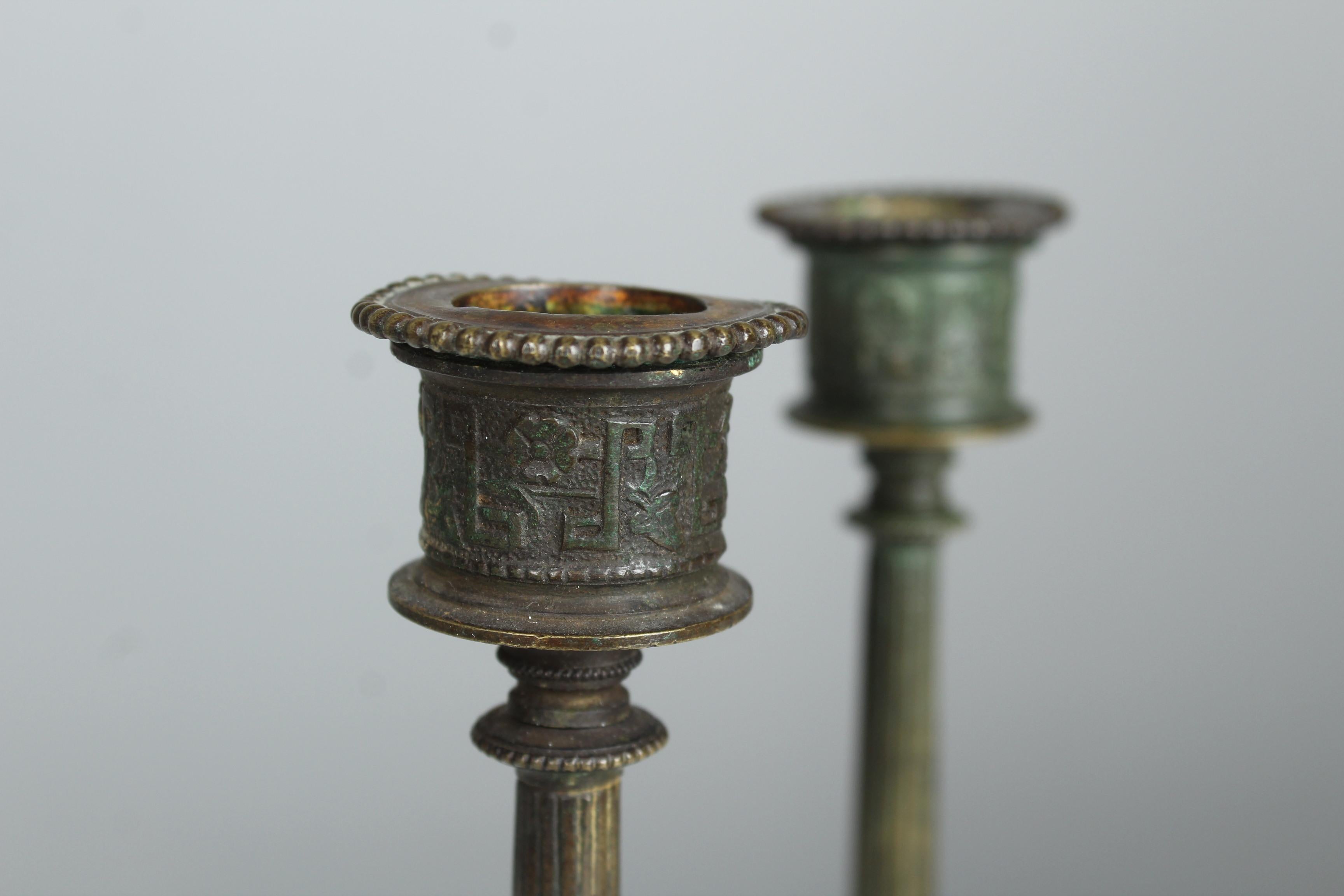 Pair of 19th Century Candlesticks, Bronze Patinated, France, Deer Feet For Sale 1