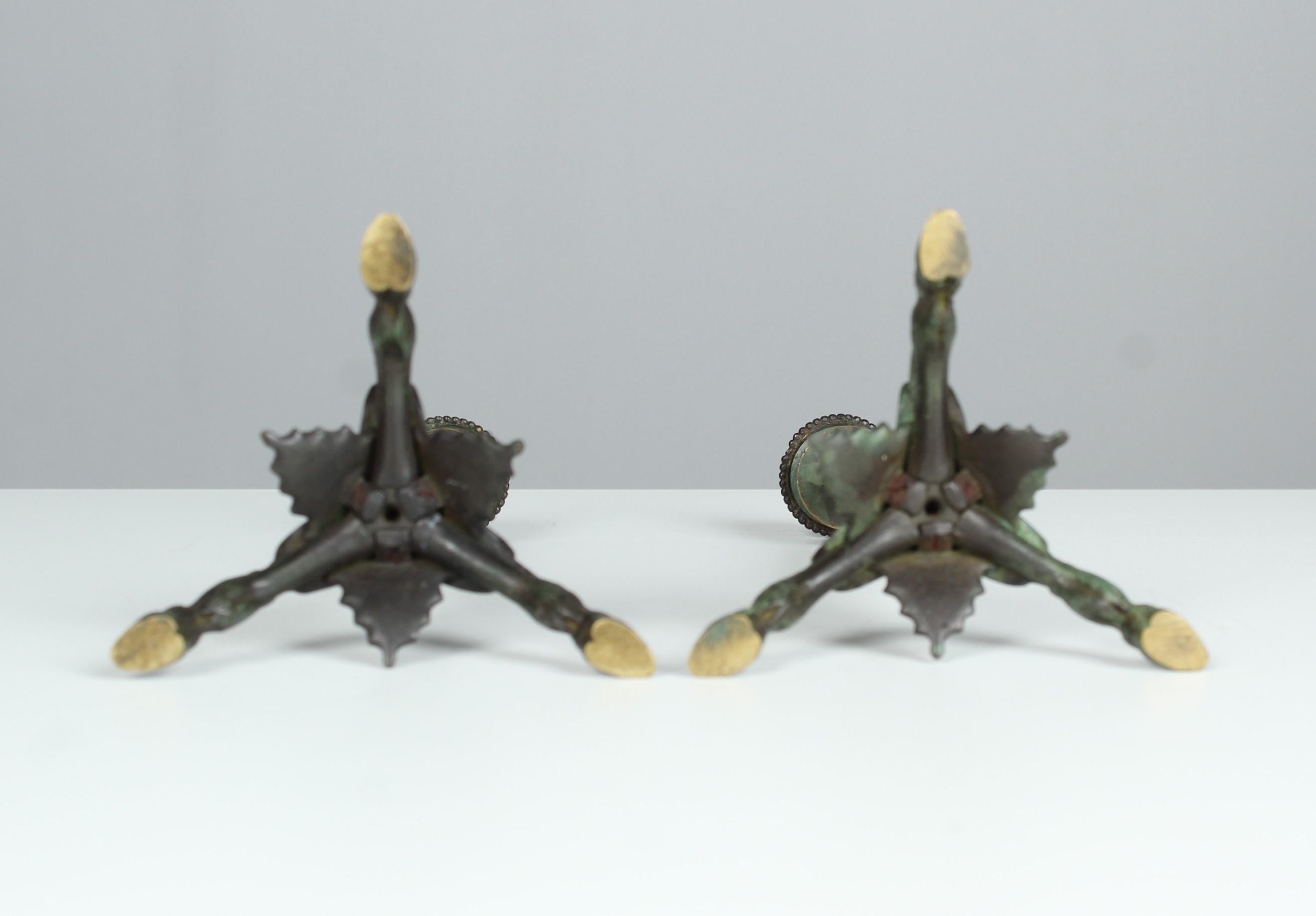 Pair of 19th Century Candlesticks, Bronze Patinated, France, Deer Feet For Sale 4