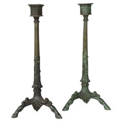 Antique Pair of 19th Century Candlesticks, Bronze Patinated, France, Deer Feet