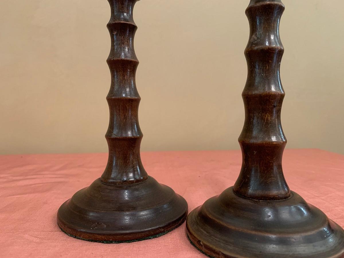 Oak Pair of 19th Century Candlesticks For Sale