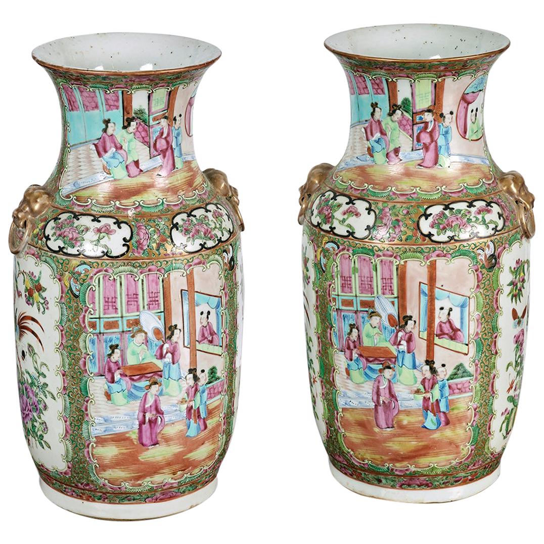 Pair of 19th Century Cantonese Vases For Sale