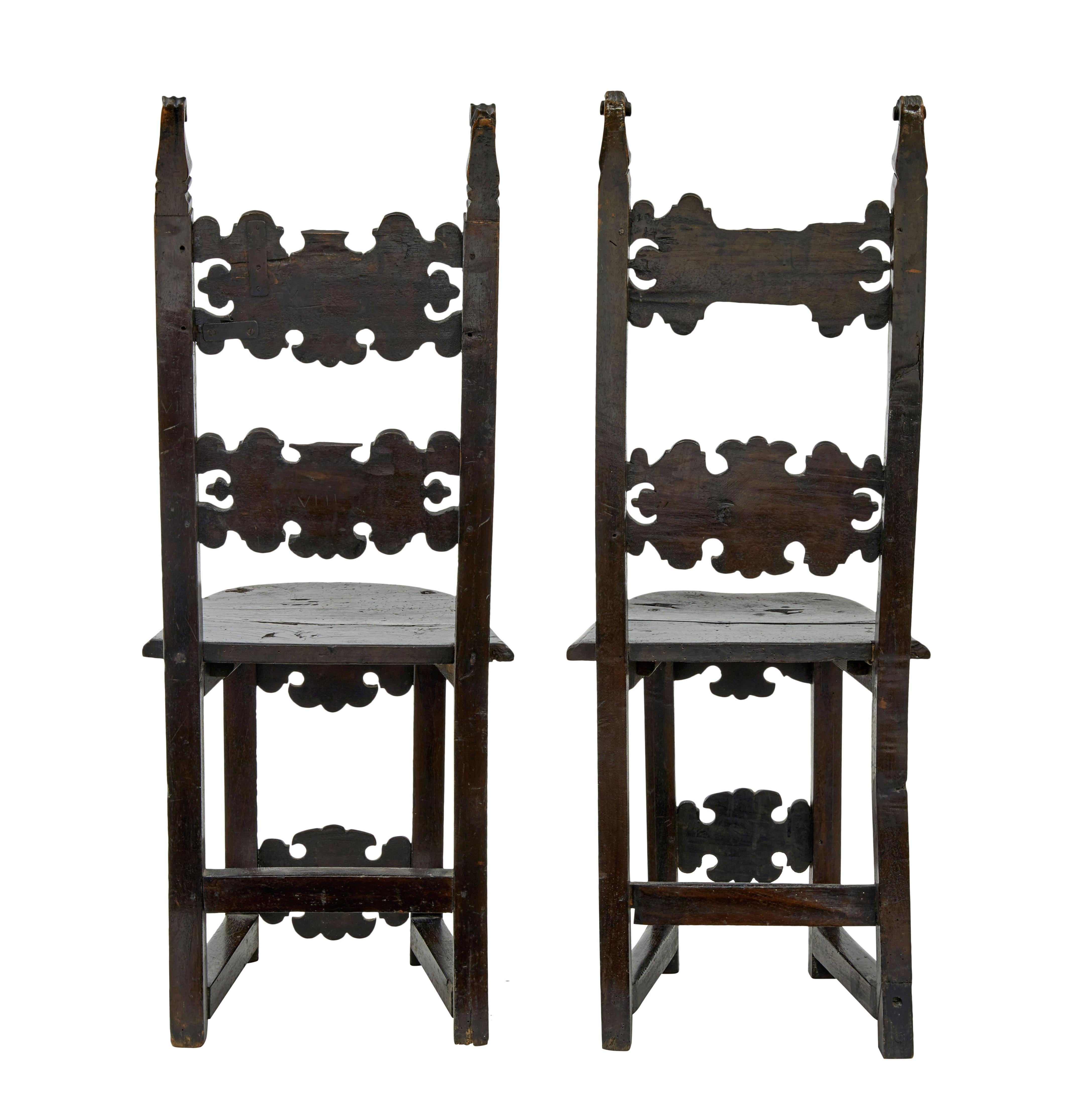 Gothic Revival Pair of 19th Century Carolean Inspired Hall Chairs