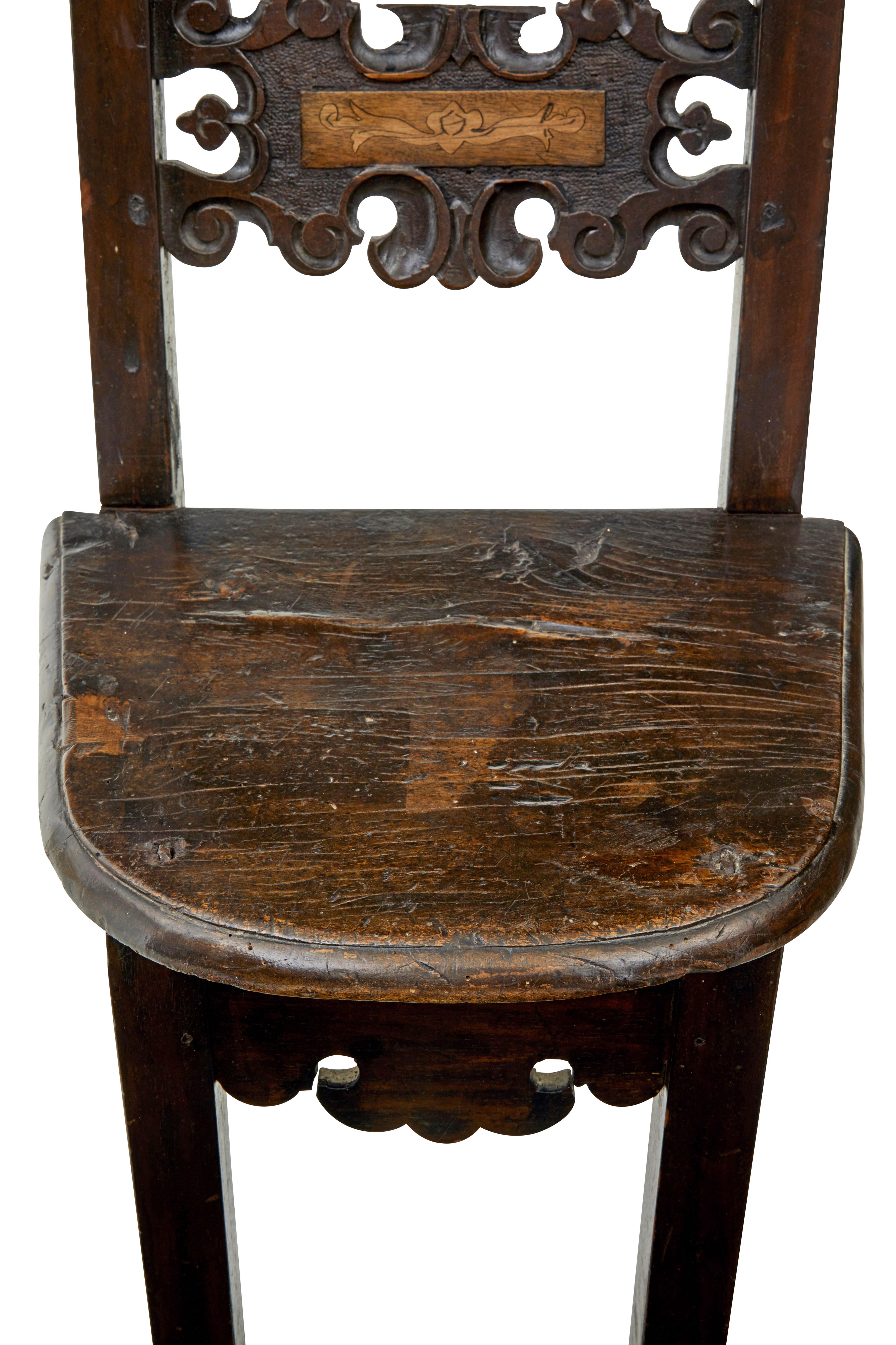 Hand-Carved Pair of 19th Century Carolean Inspired Hall Chairs
