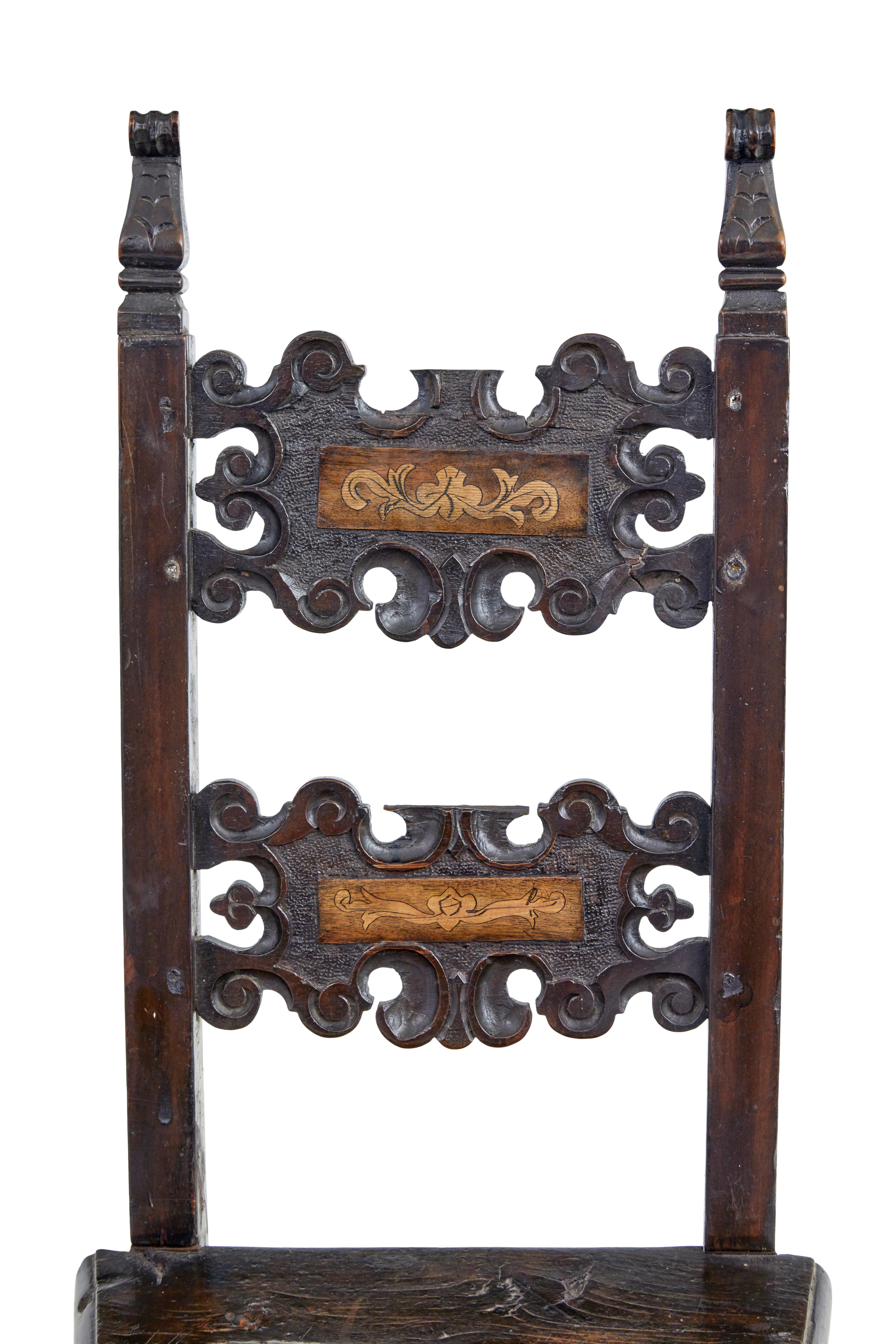 Walnut Pair of 19th century Carolean inspired hall chairs For Sale