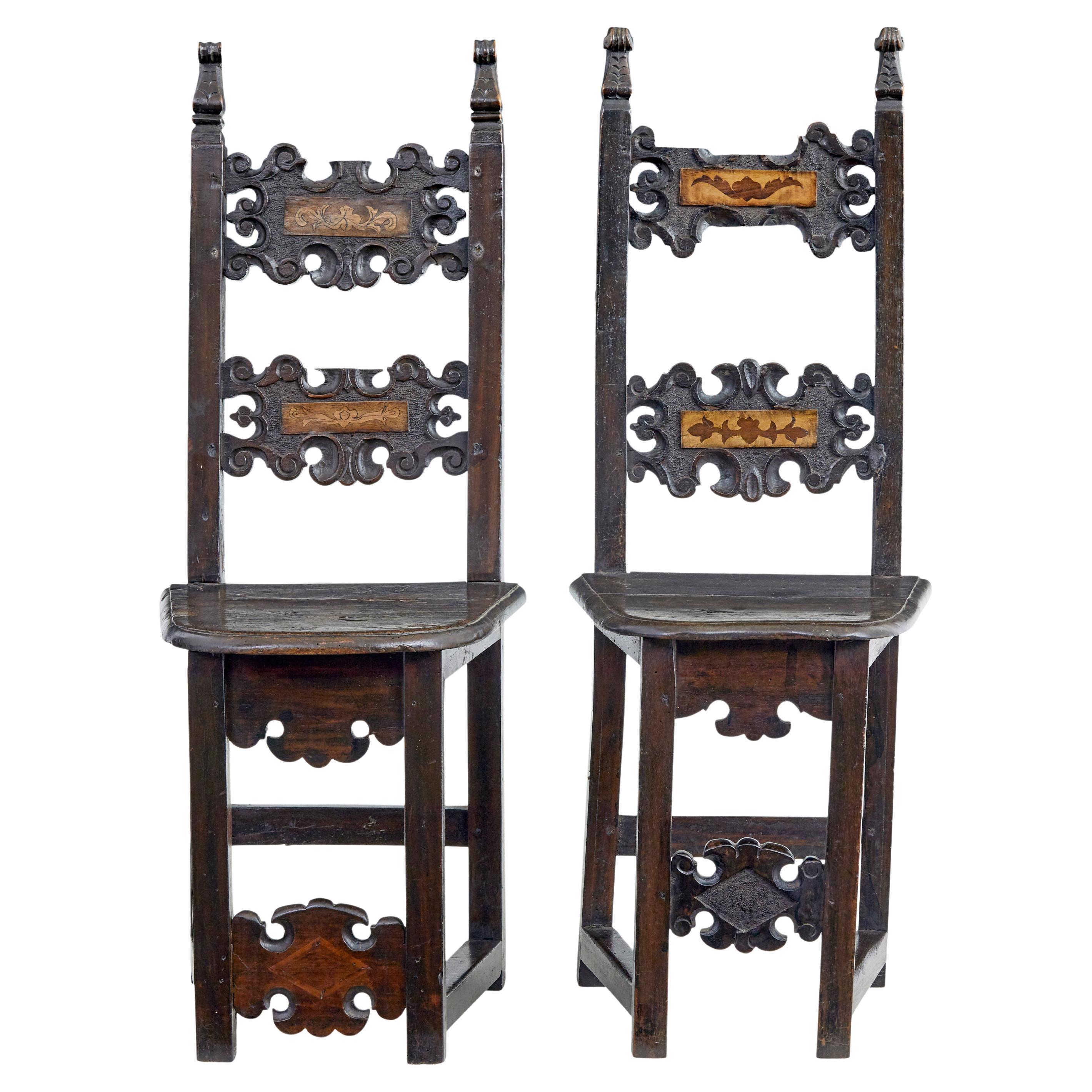 Pair of 19th century Carolean inspired hall chairs For Sale