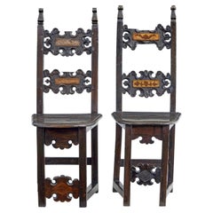 Antique Pair of 19th century Carolean inspired hall chairs