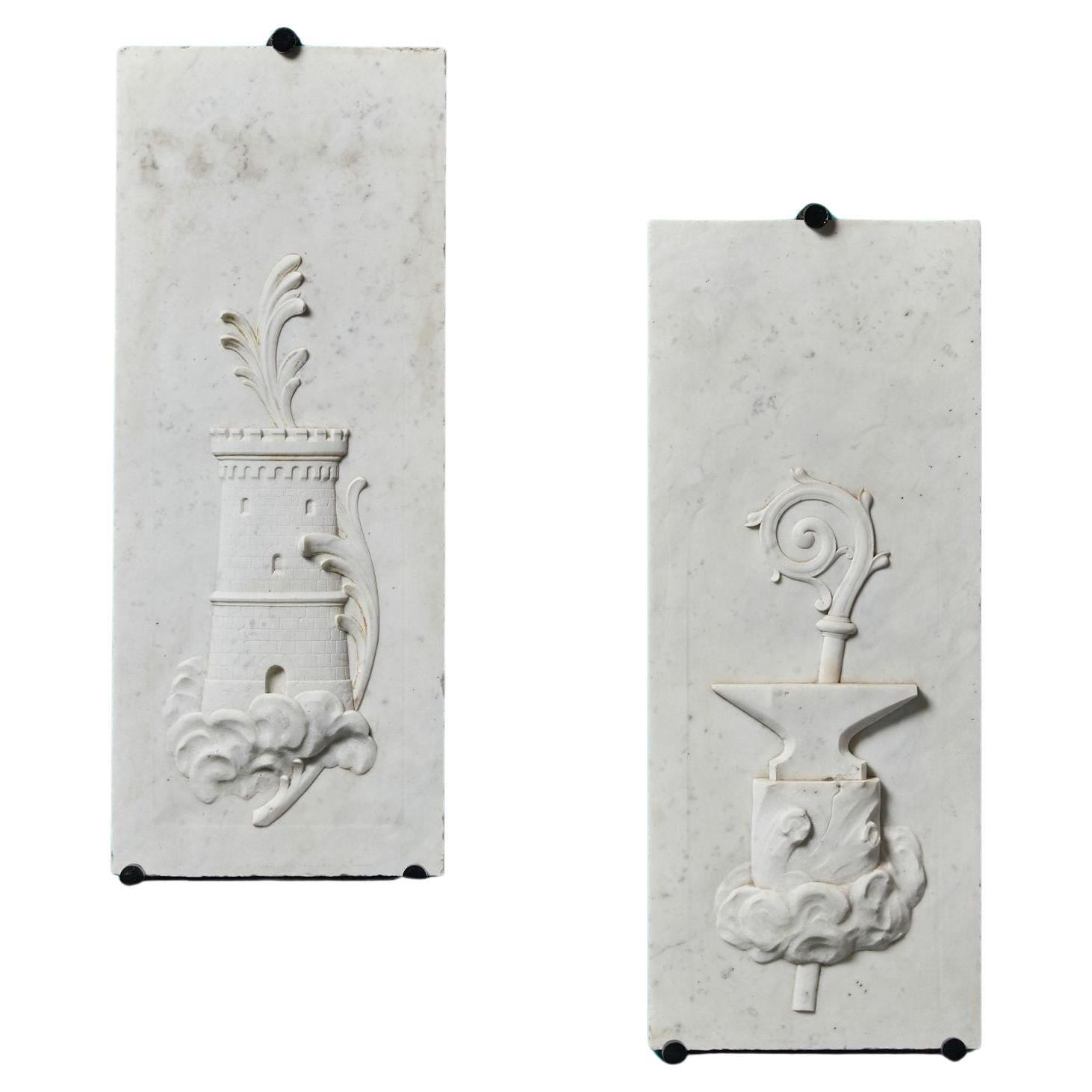 Pair of 19th Century Carrara Marble Wall Plaques