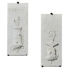 Antique Pair of 19th Century Carrara Marble Wall Plaques