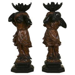 Pair of 19th Century Carved and Lacquered Wood Figure Ring Holder
