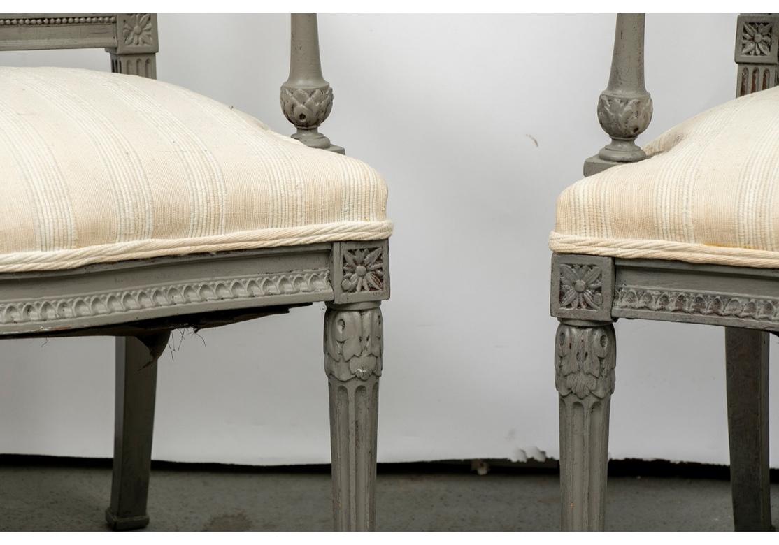 Neoclassical Pair of 19th Century Carved and Paint Decorated Lyre Back Armchairs For Sale