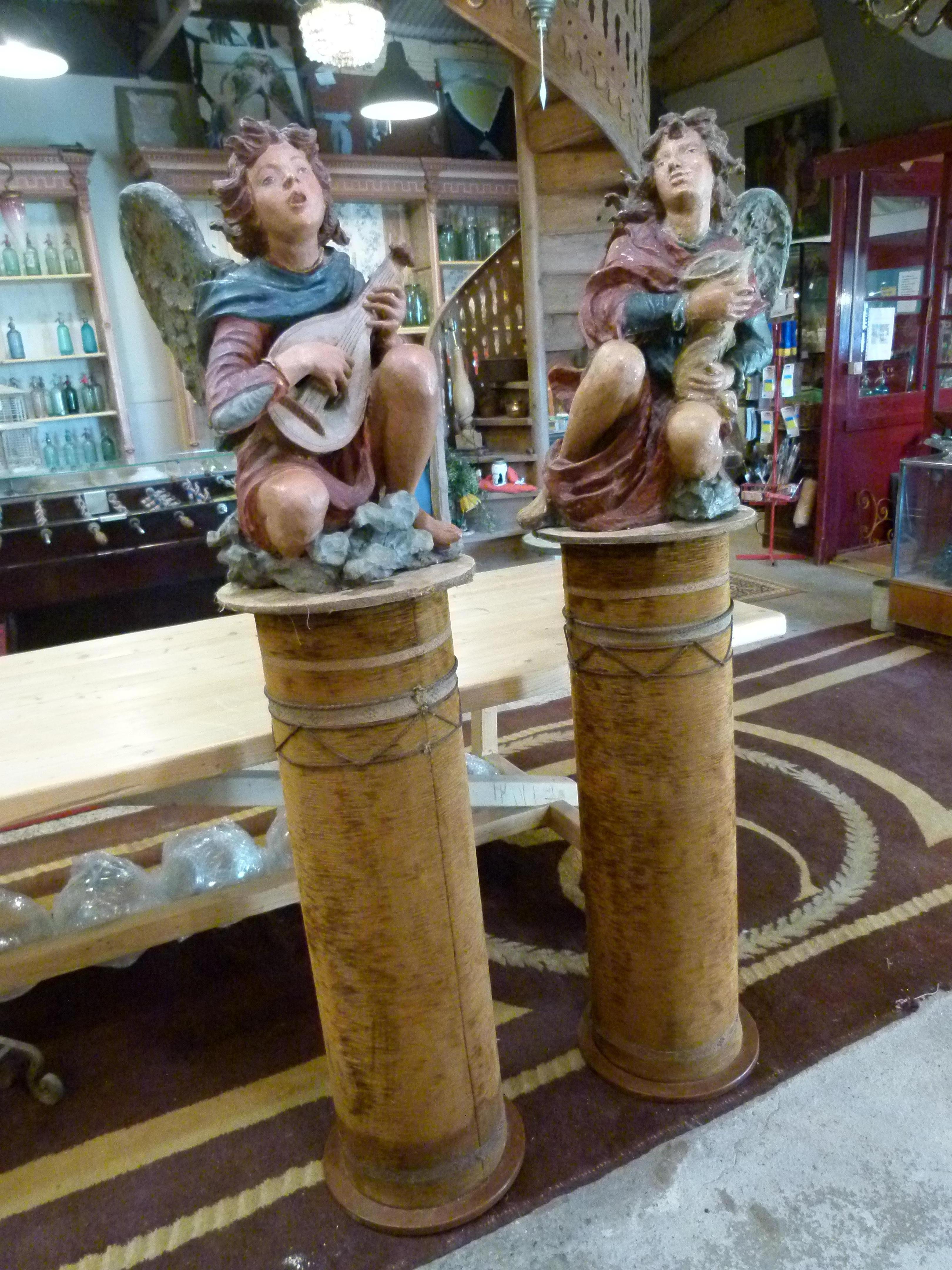 Neoclassical Polychromed terracotta pair of Angels  For Sale