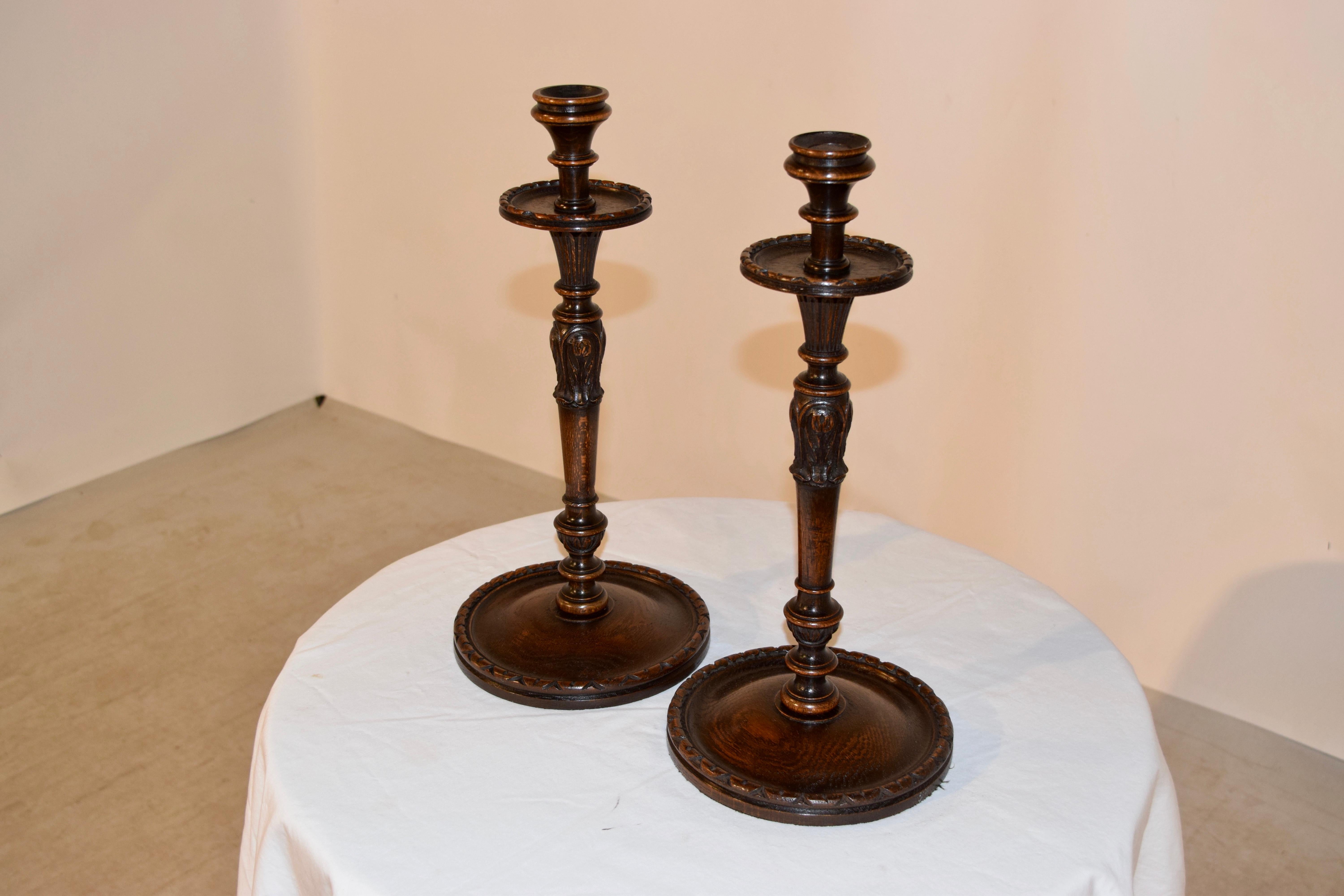 Victorian Pair of 19th Century Carved Candlesticks