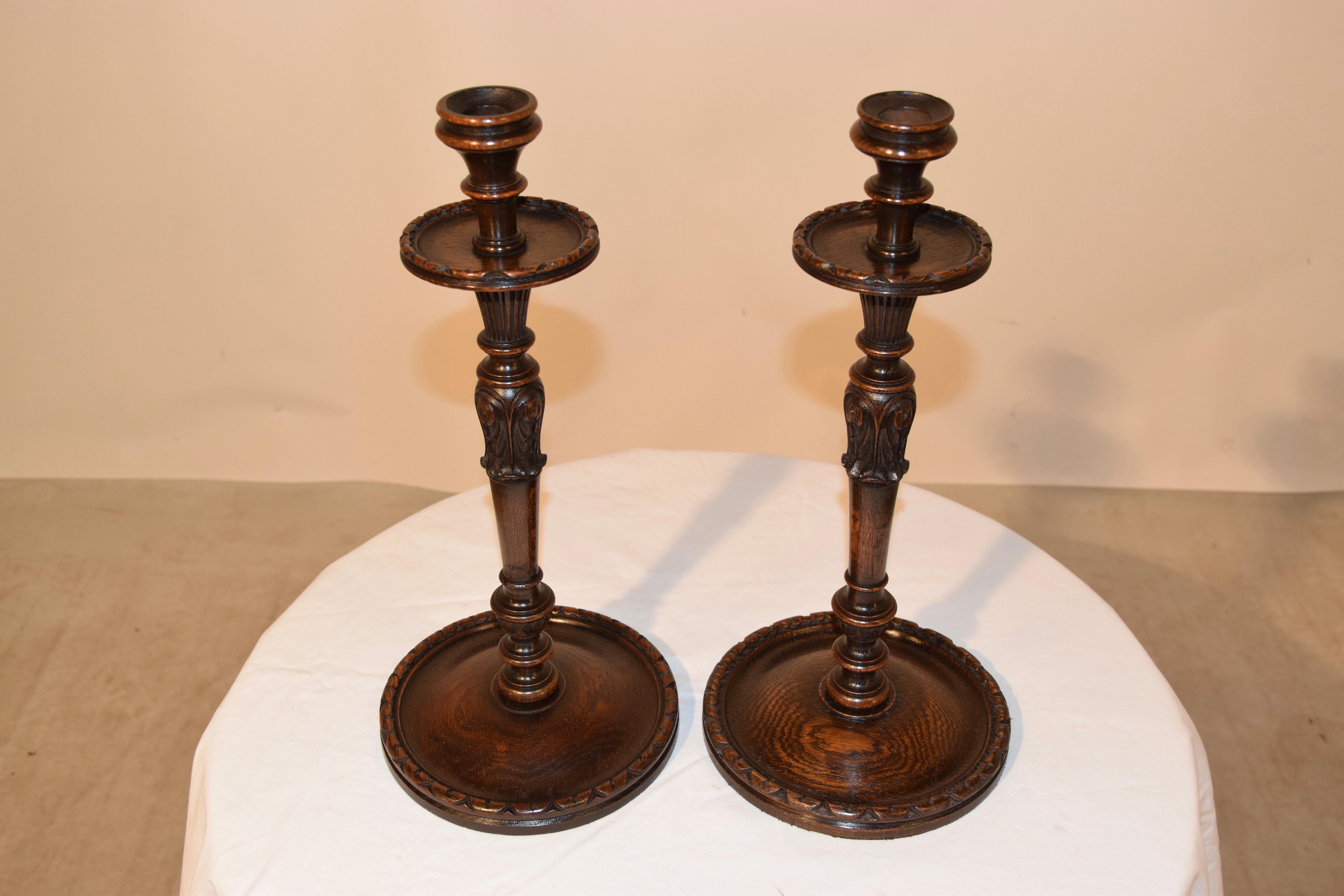 Pair of 19th Century Carved Candlesticks In Good Condition In High Point, NC