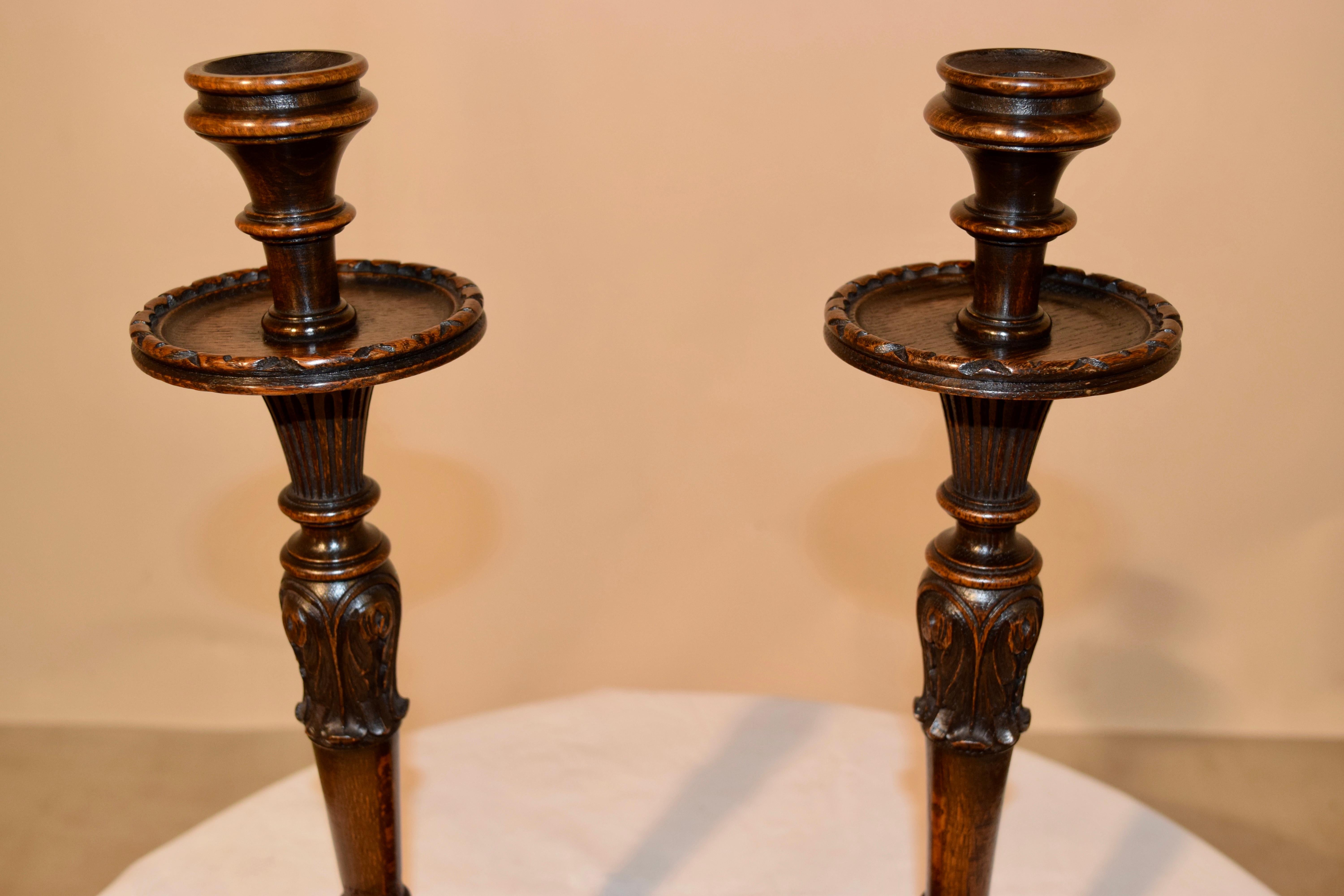 Pair of 19th Century Carved Candlesticks 1