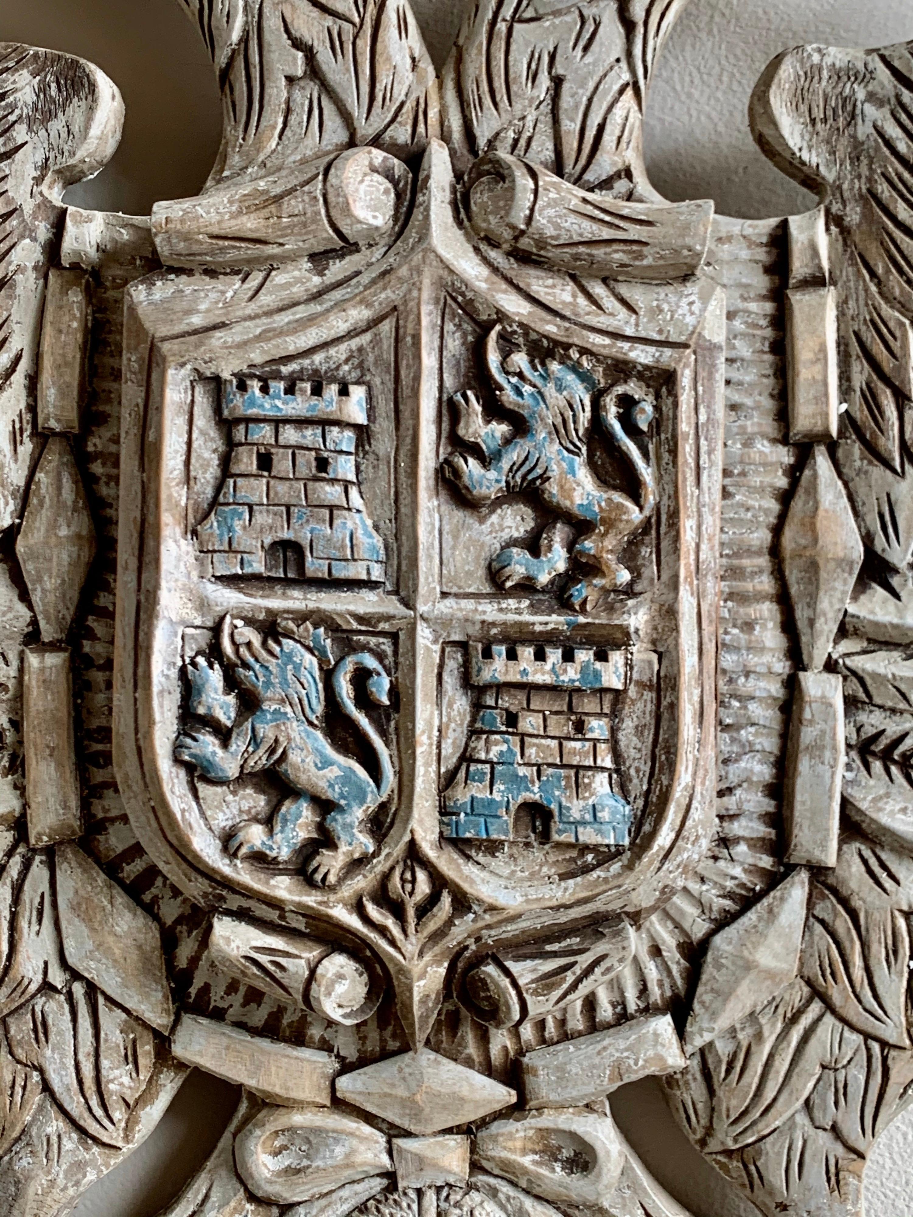 English Pair of 19th Century Carved Coat of Arms