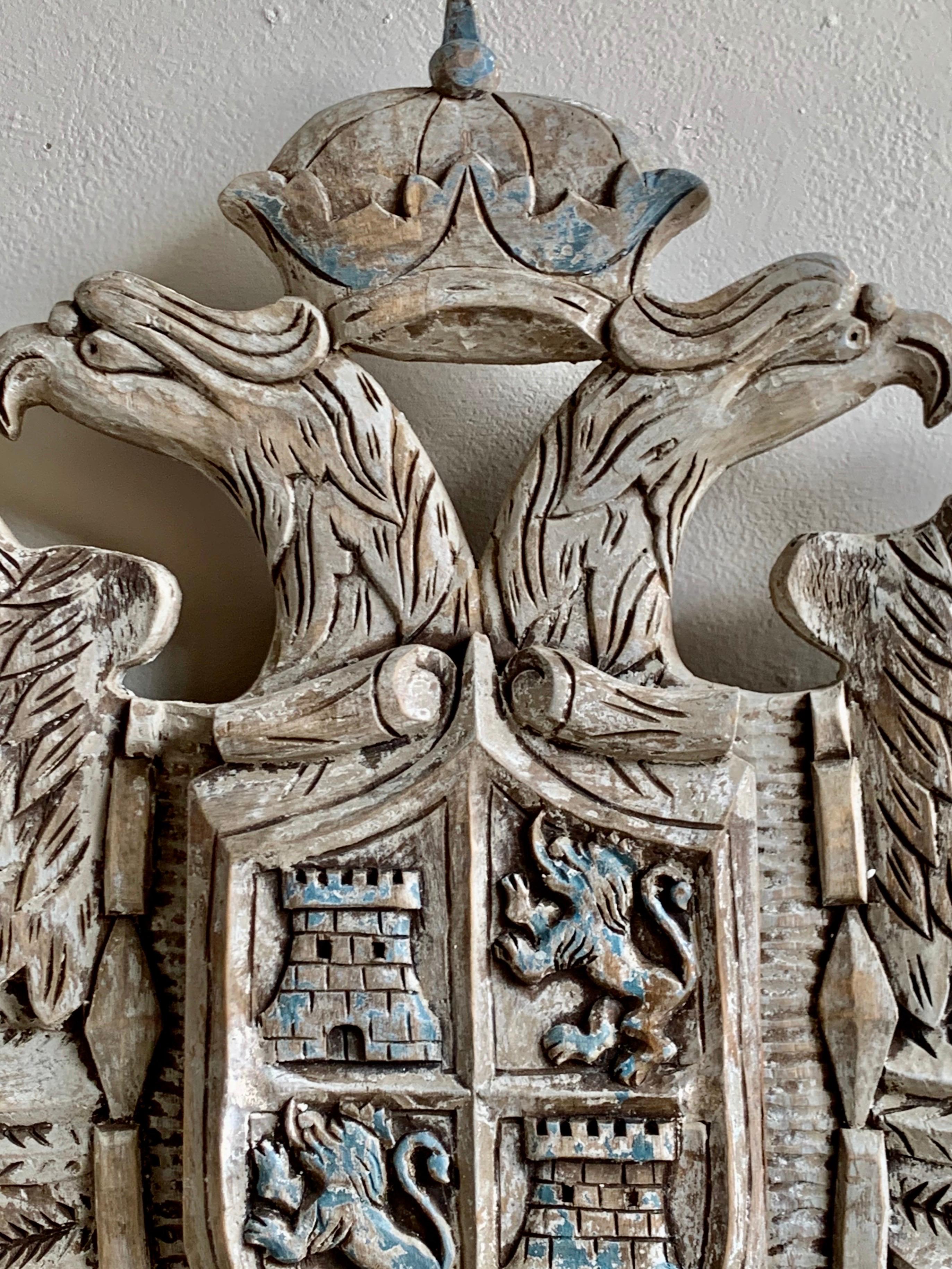 Bleached Pair of 19th Century Carved Coat of Arms