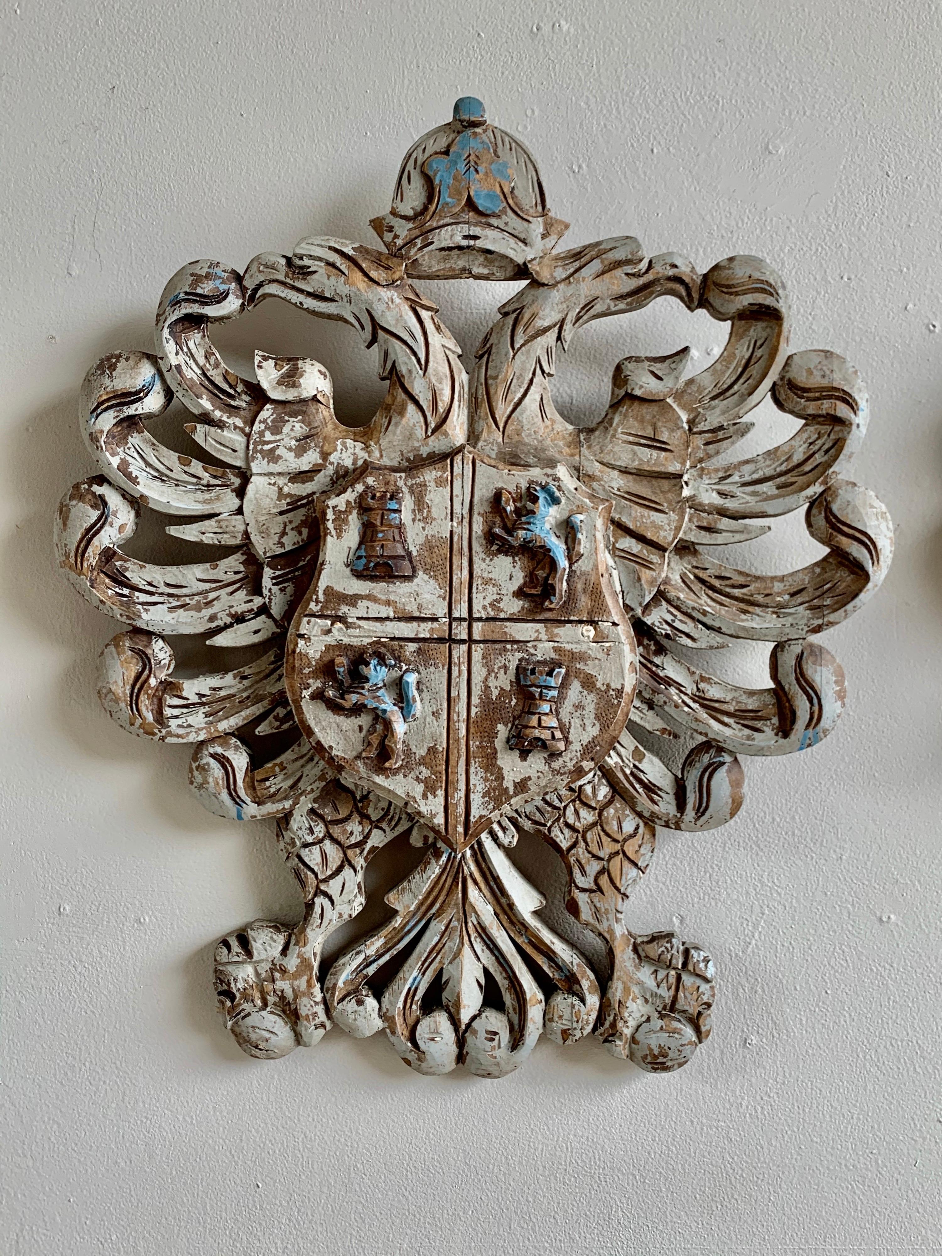 Pair of 19th Century Carved Coat of Arms 1