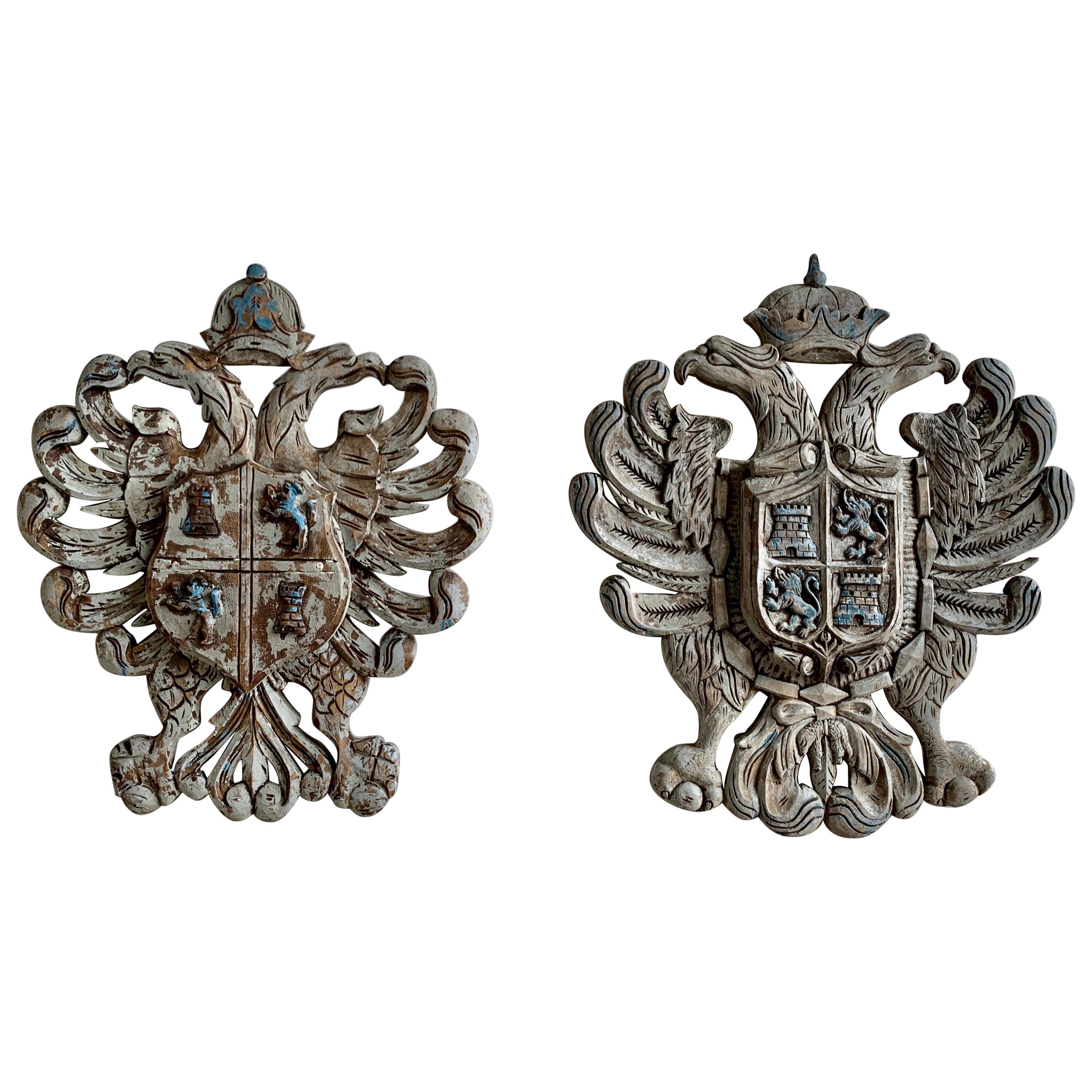Pair of 19th Century Carved Coat of Arms