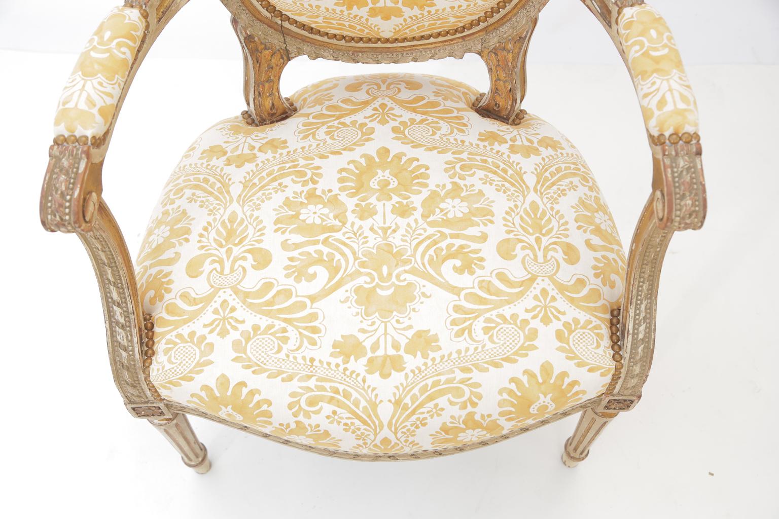 Louis XVI Pair of 19th Century Carved Fauteuils For Sale