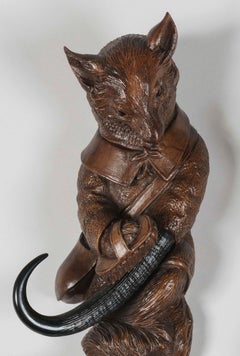 Pair of 19th Century Carved Fox and Rabbit 'Black Forest' Coat Hooks