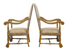 Paire de fauteuils trônes baroques français sculptés du 19ème siècle
