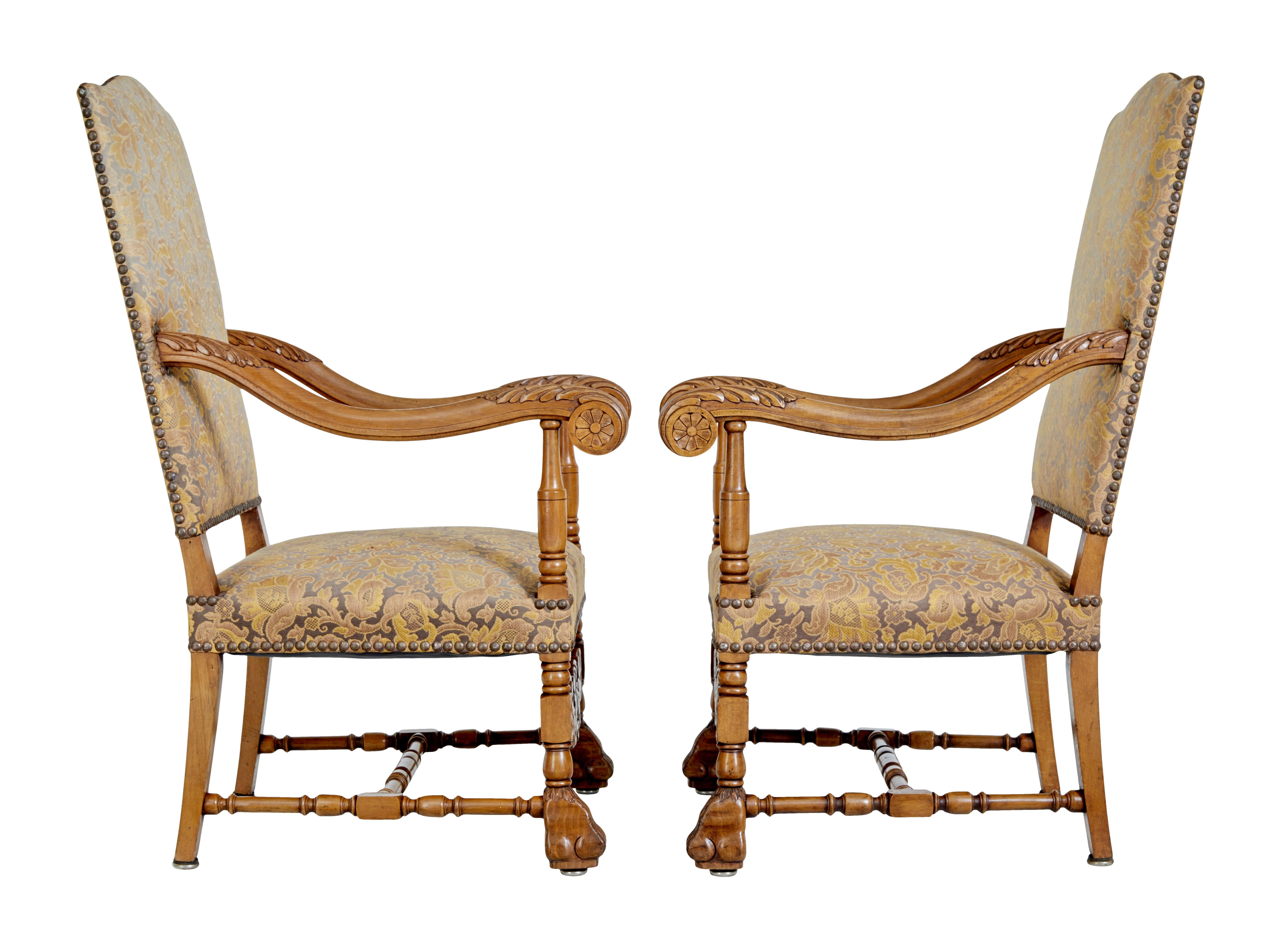 Carved Pair of 19th century carved French baroque throne armchairs
