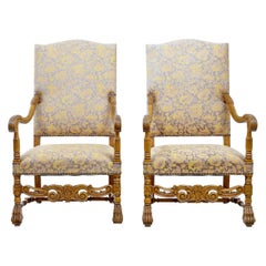 Pair of 19th Century Carved French Baroque Throne Armchairs