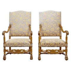 Pair of 19th Century Carved French Baroque Throne Armchairs