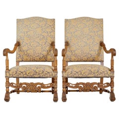 Pair of 19th century carved French baroque throne armchairs