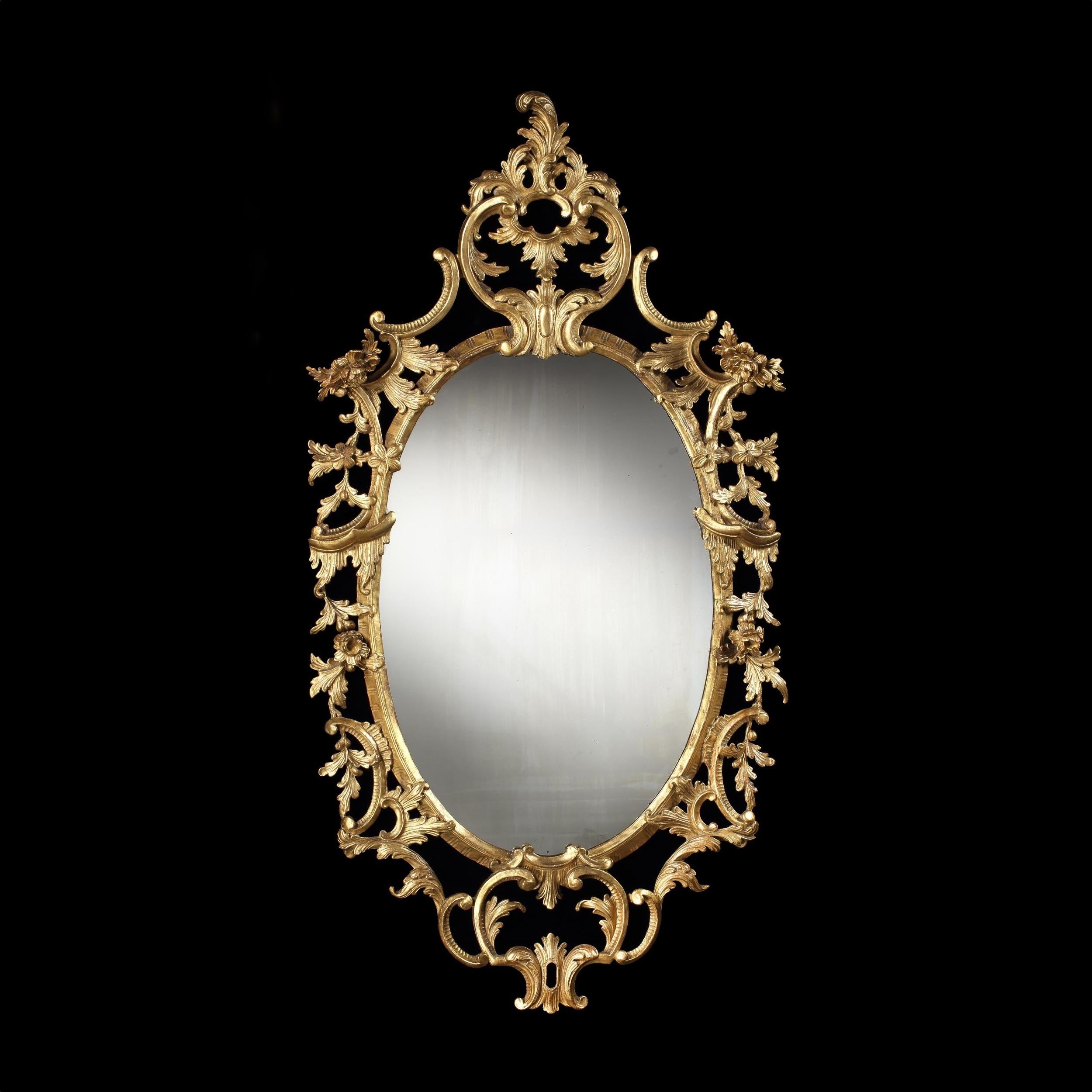 English Pair of 19th Century Carved Giltwood Mirrors in the Chippendale Style For Sale