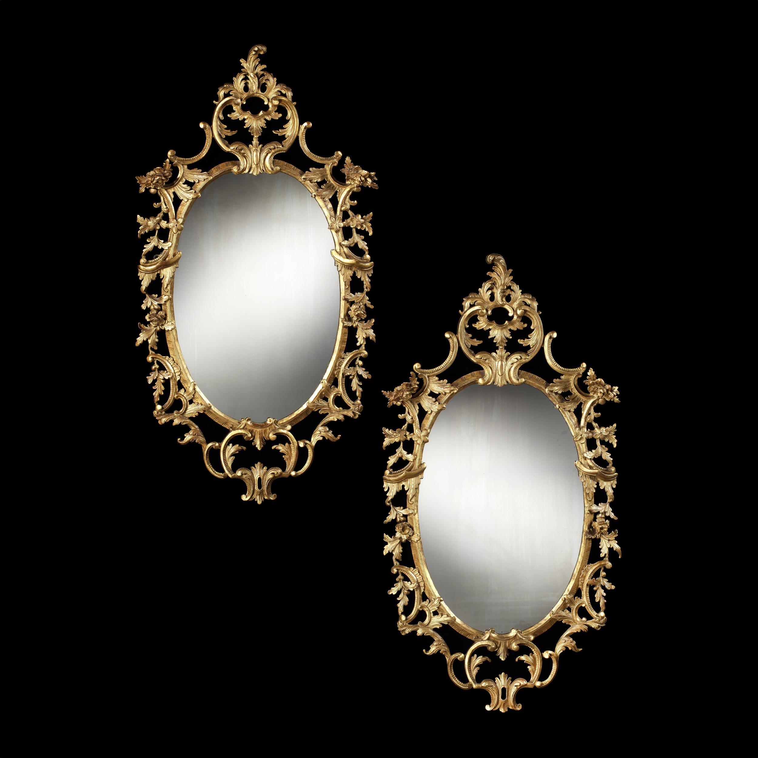 Pair of 19th Century Carved Giltwood Mirrors in the Chippendale Style For Sale 1