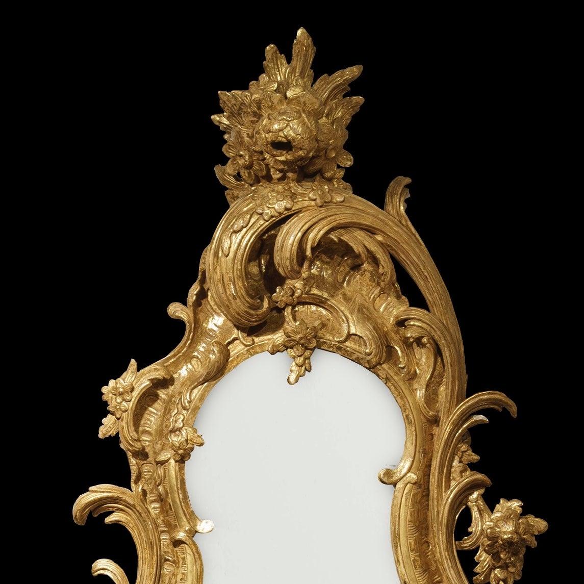 Hand-Carved Pair of 19th Century Carved Giltwood Mirrors in the George II Style For Sale