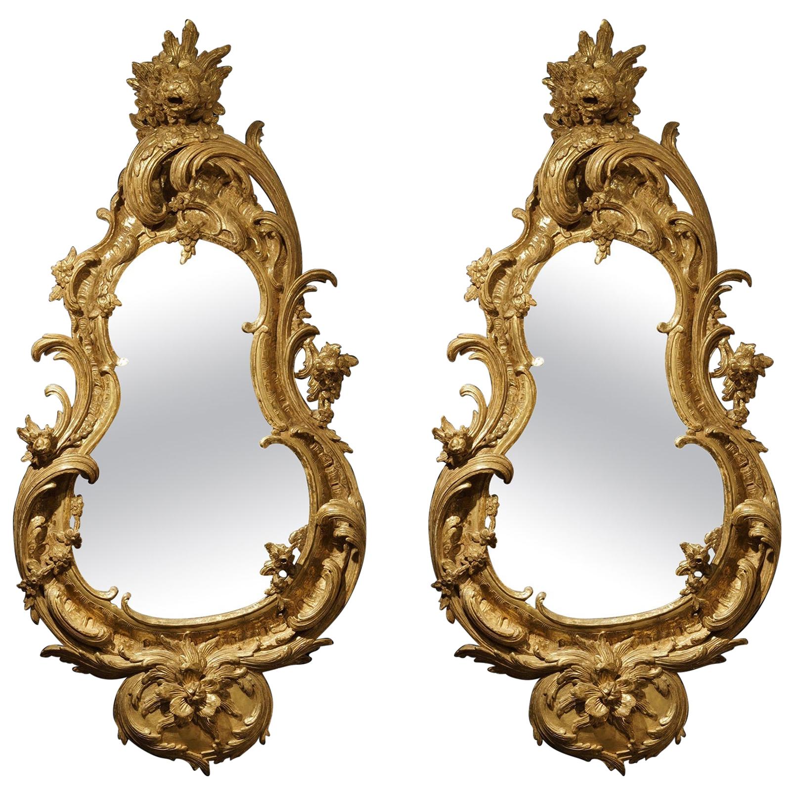 Pair of 19th Century Carved Giltwood Mirrors in the George II Style For Sale