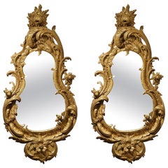 Pair of 19th Century Carved Giltwood Mirrors in the George II Style