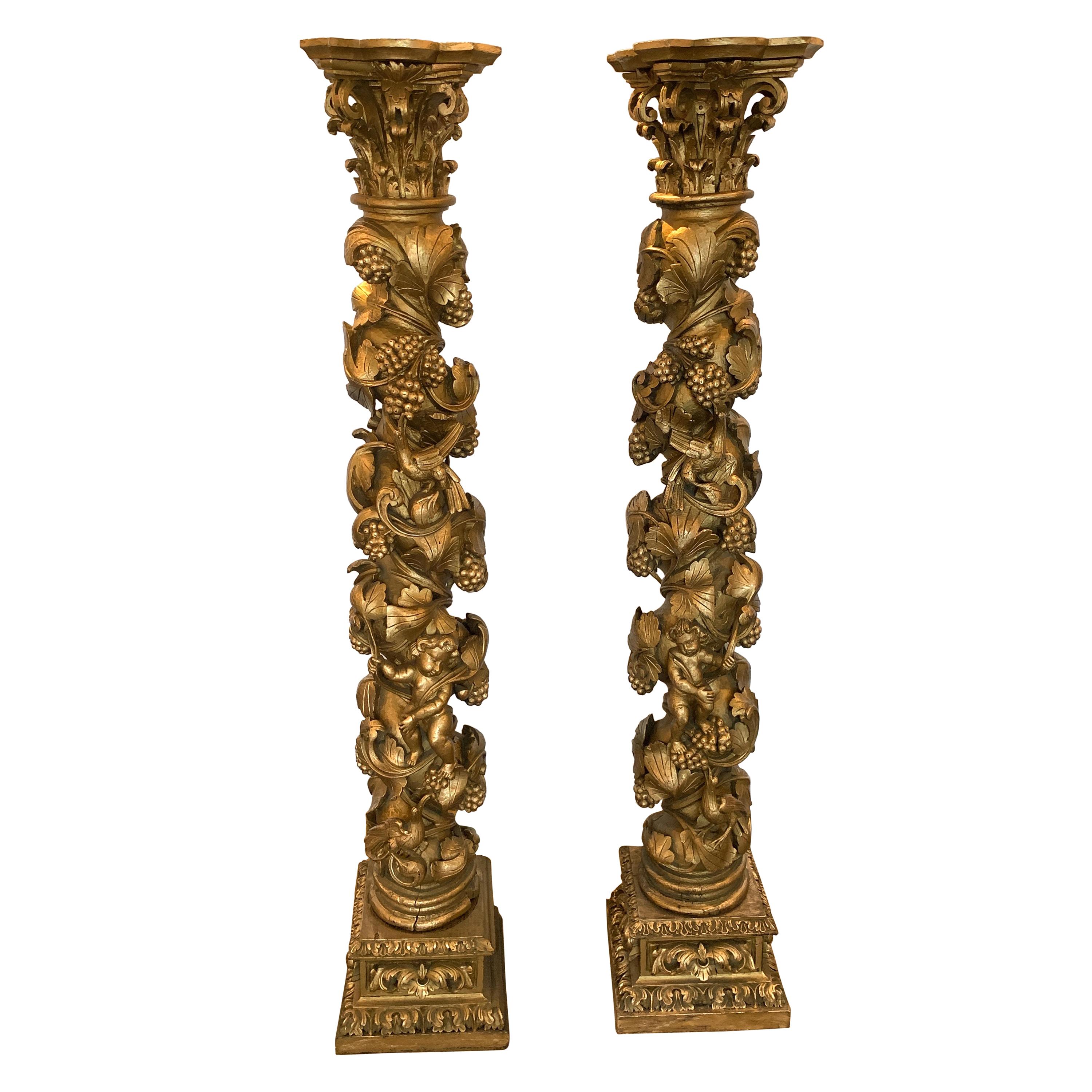 Pair of 19th Century Carved Giltwood Venetian Columns For Sale