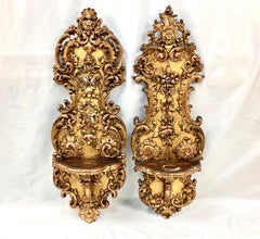 Antique Pair of 19th Century Carved Giltwood Wall Shelves