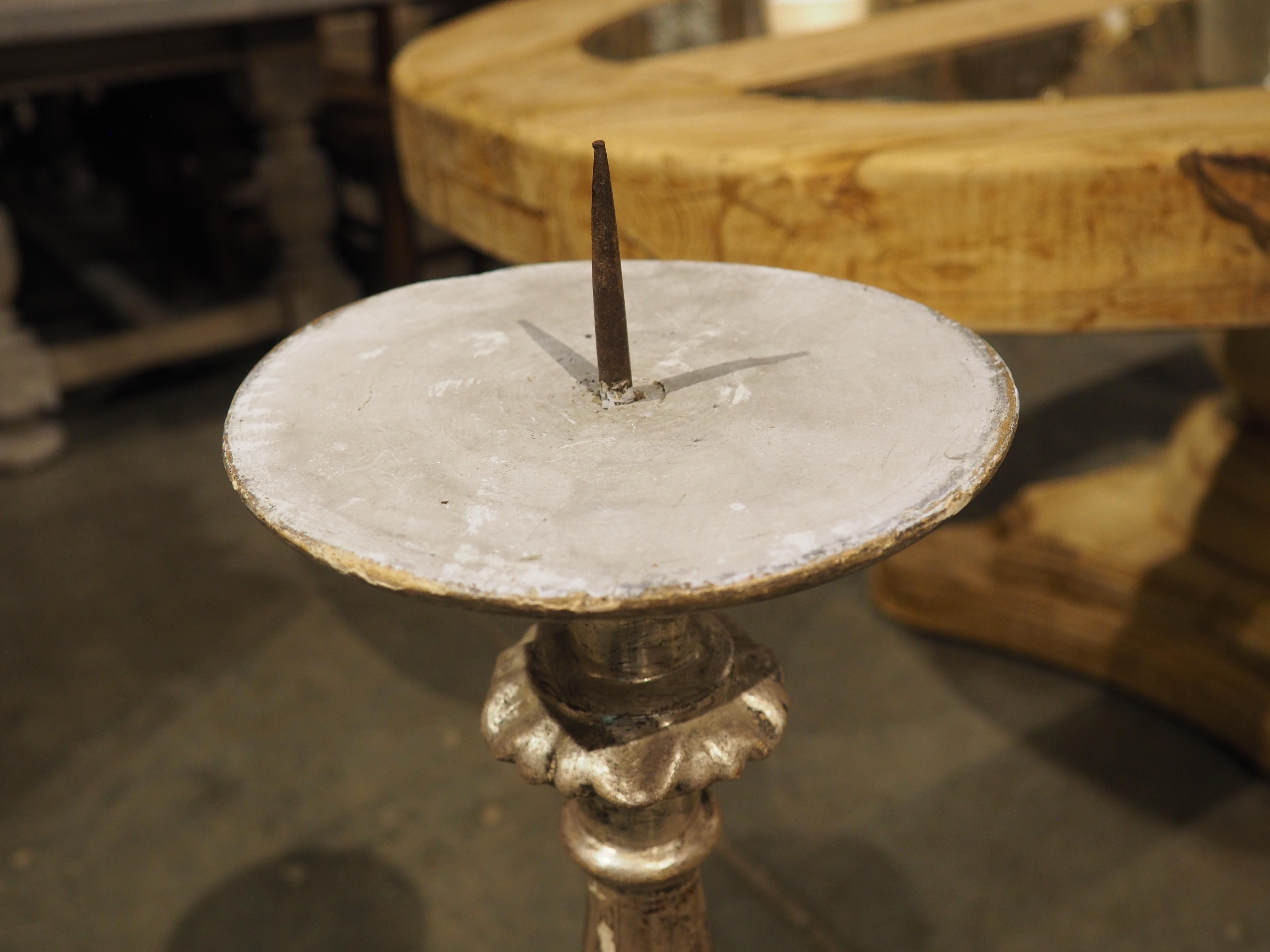 Pair of 19th Century Carved Italian Silverleaf Candlesticks For Sale 6