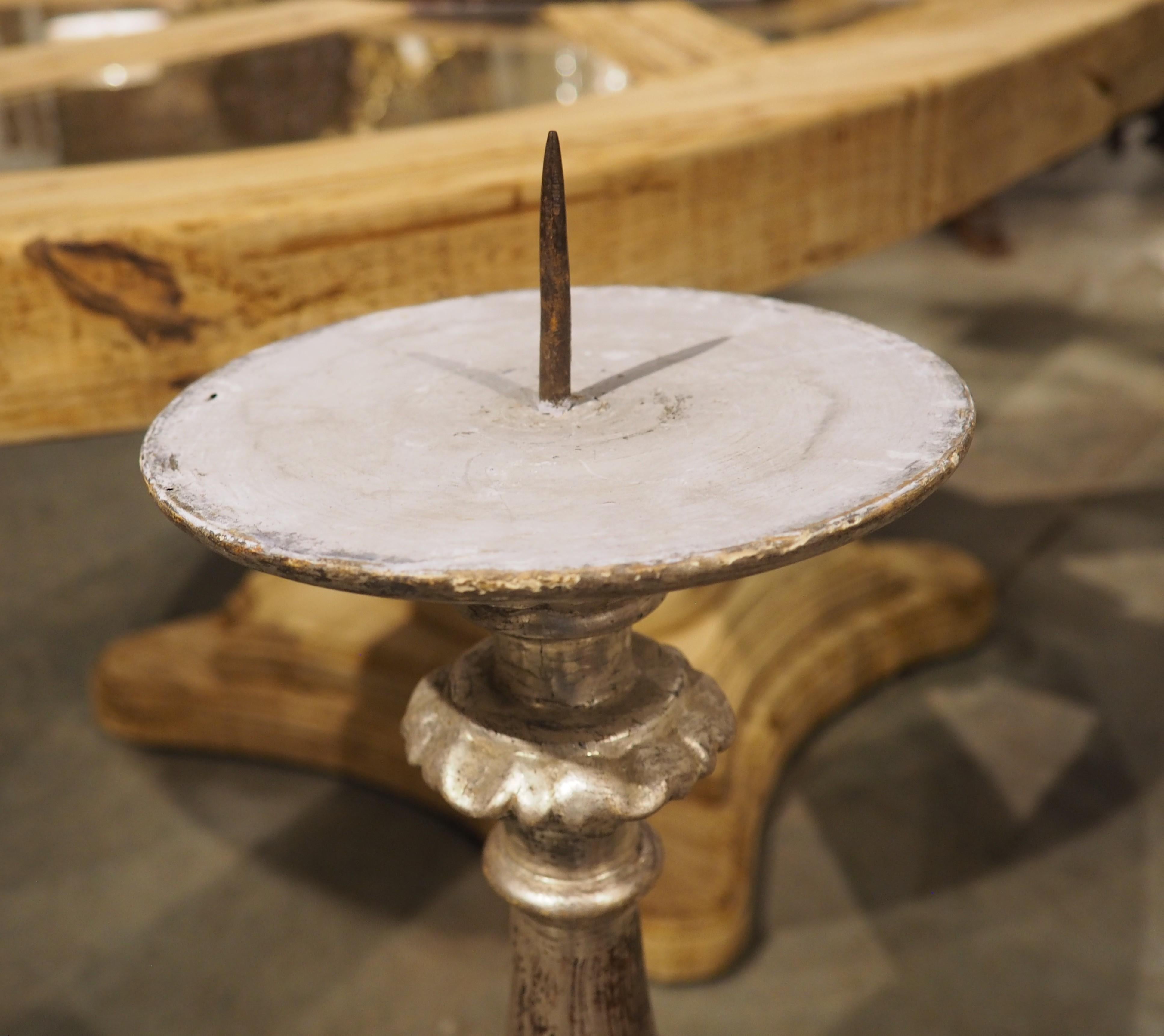 Pair of 19th Century Carved Italian Silverleaf Candlesticks For Sale 7