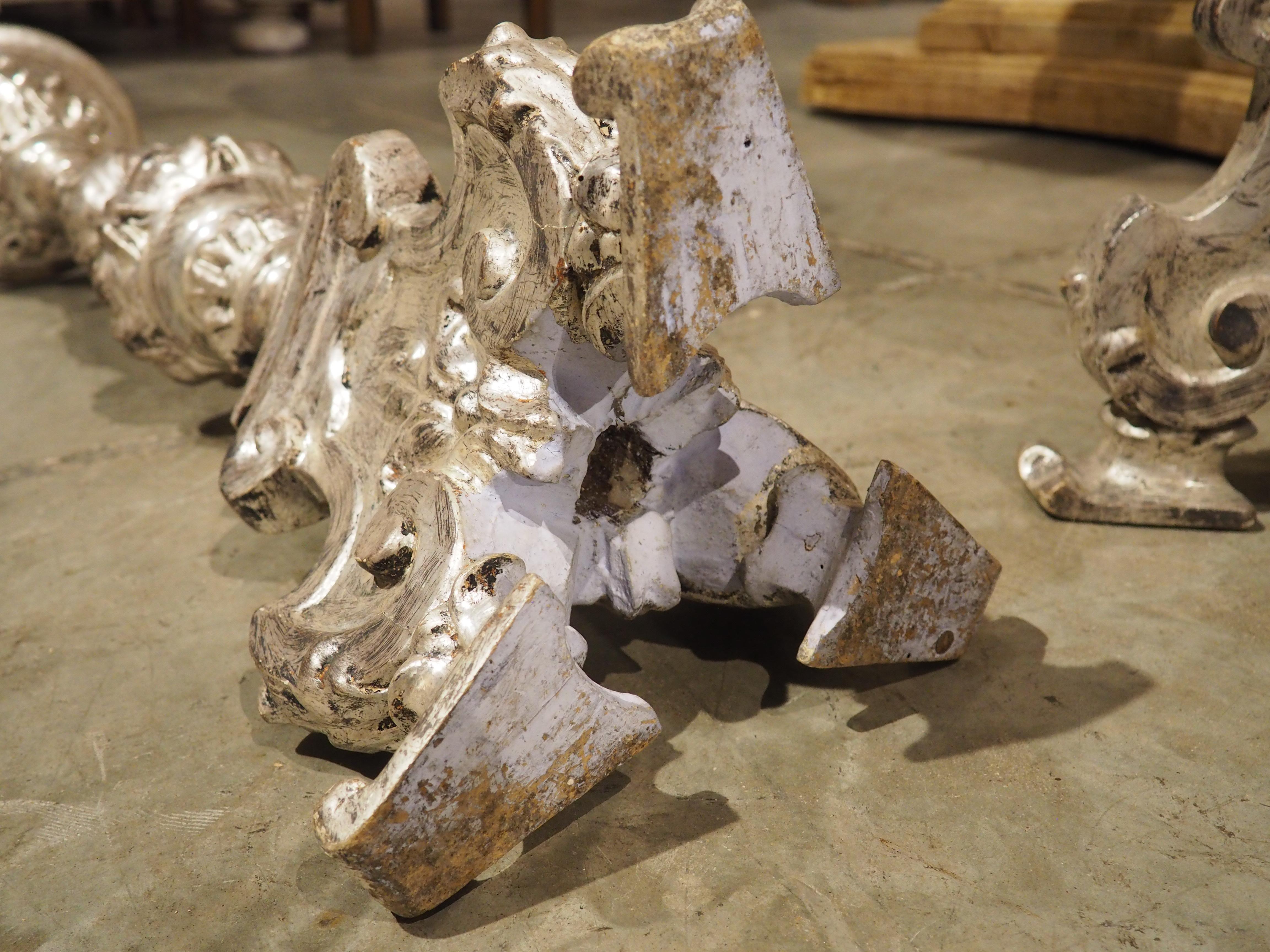 Pair of 19th Century Carved Italian Silverleaf Candlesticks For Sale 8