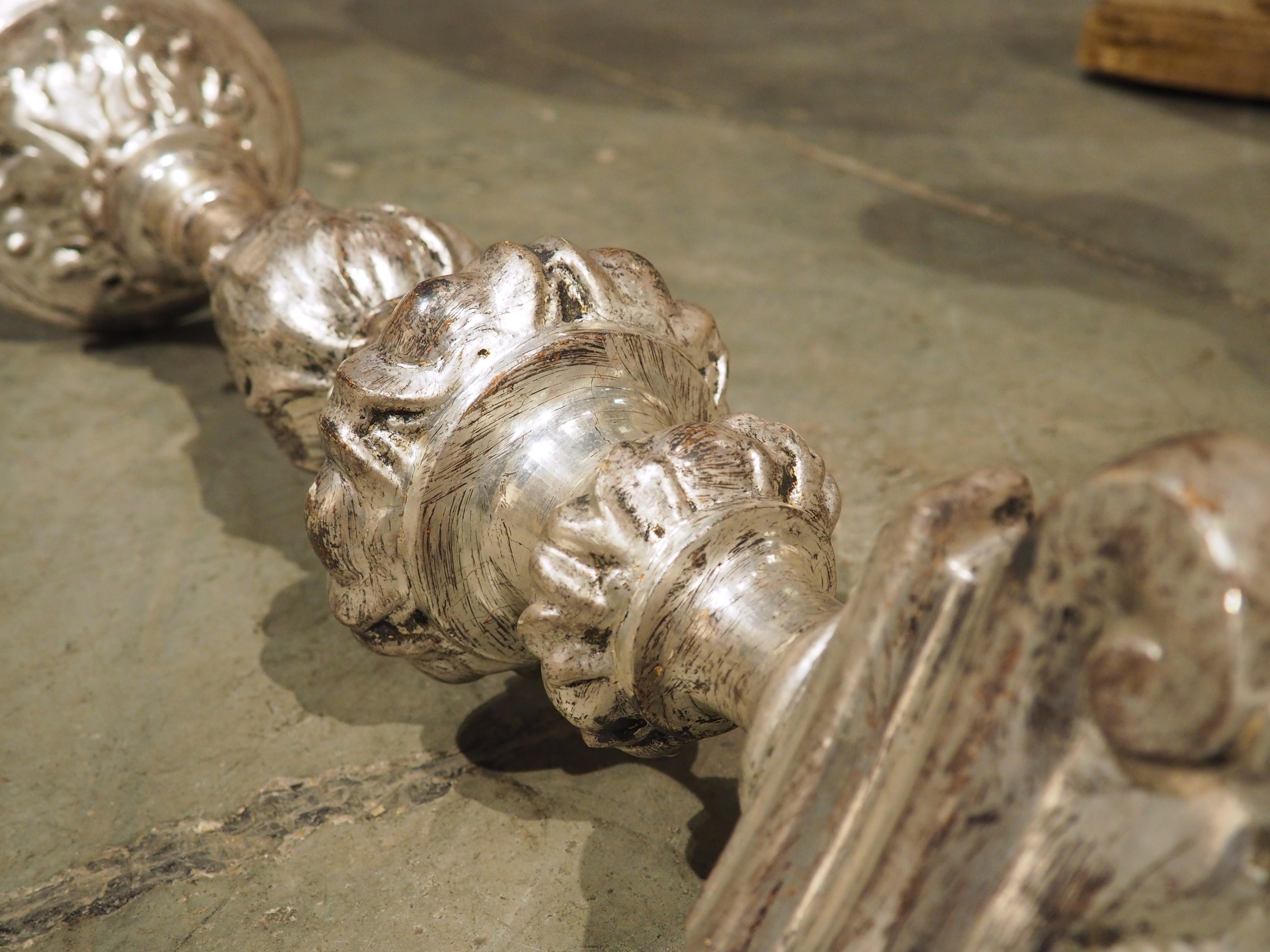 Pair of 19th Century Carved Italian Silverleaf Candlesticks For Sale 9