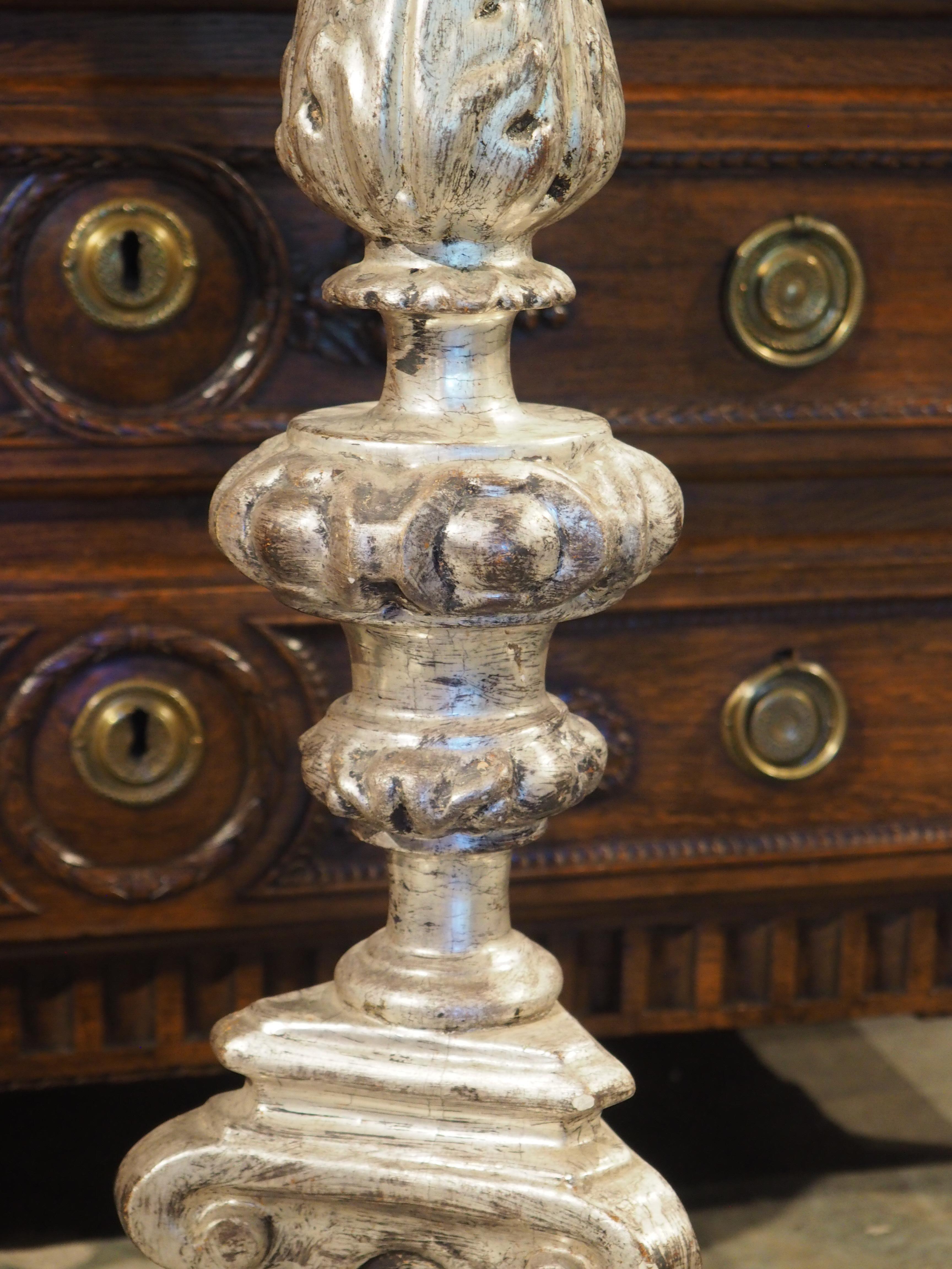 Pair of 19th Century Carved Italian Silverleaf Candlesticks For Sale 11