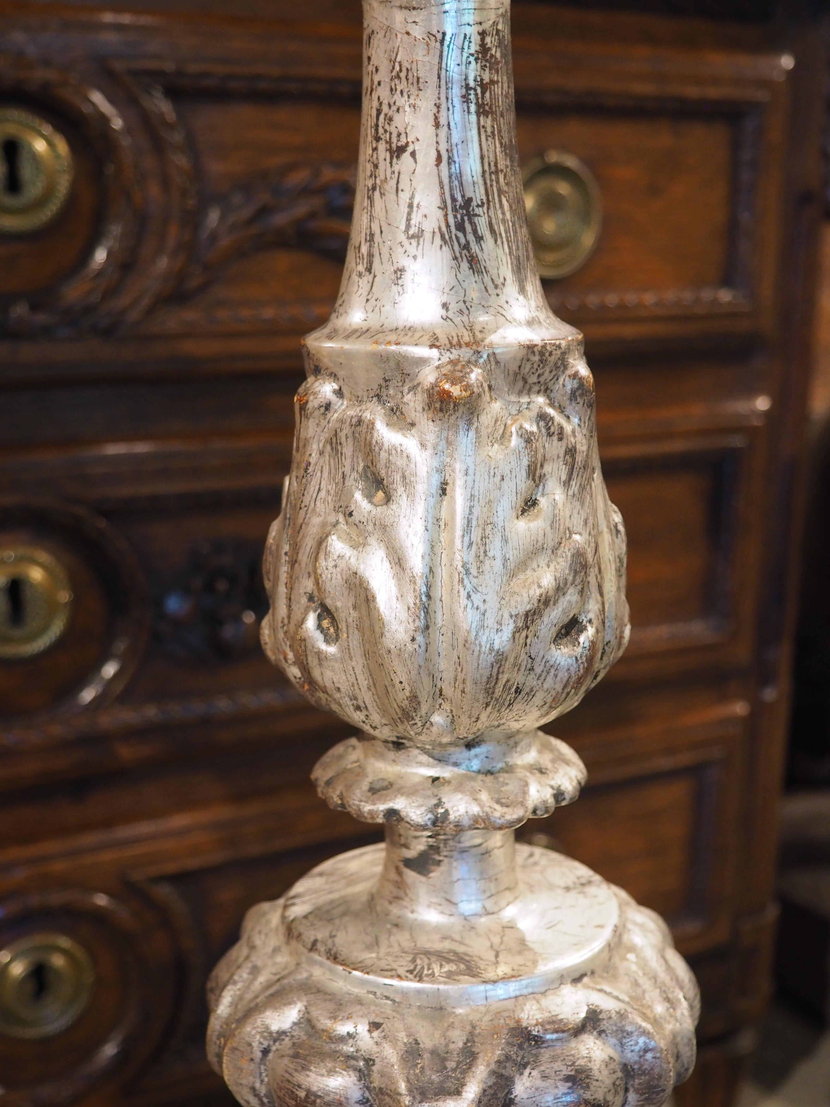 Pair of 19th Century Carved Italian Silverleaf Candlesticks For Sale 12