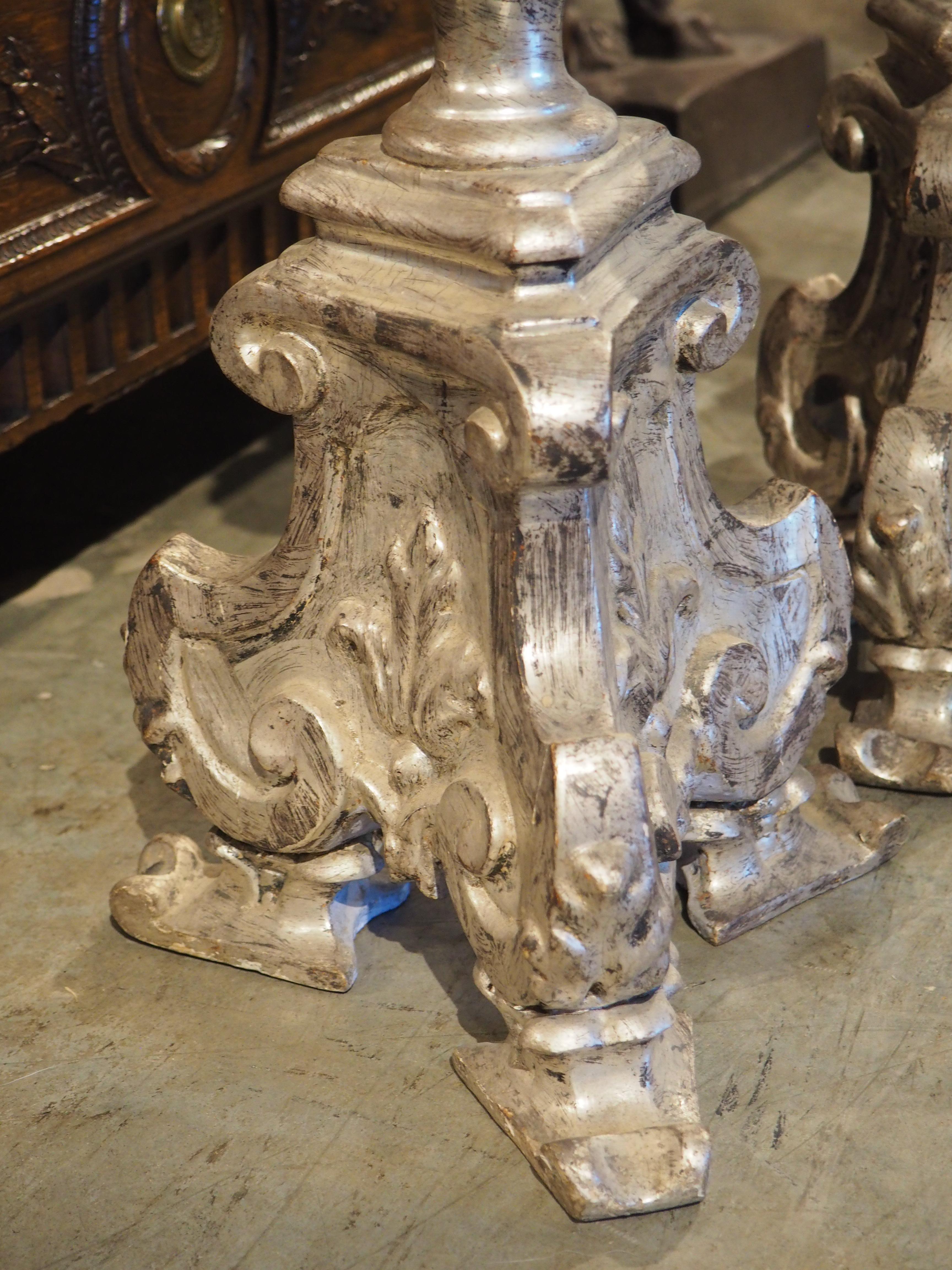Pair of 19th Century Carved Italian Silverleaf Candlesticks For Sale 14